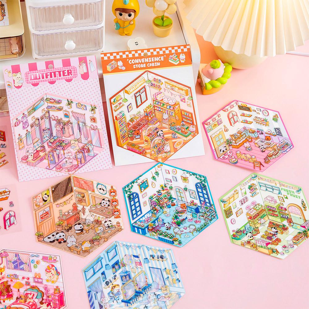 Cartoon Landscape 3D Stickers for Journaling: Stress Relief & DIY Miniature Scene Stickers