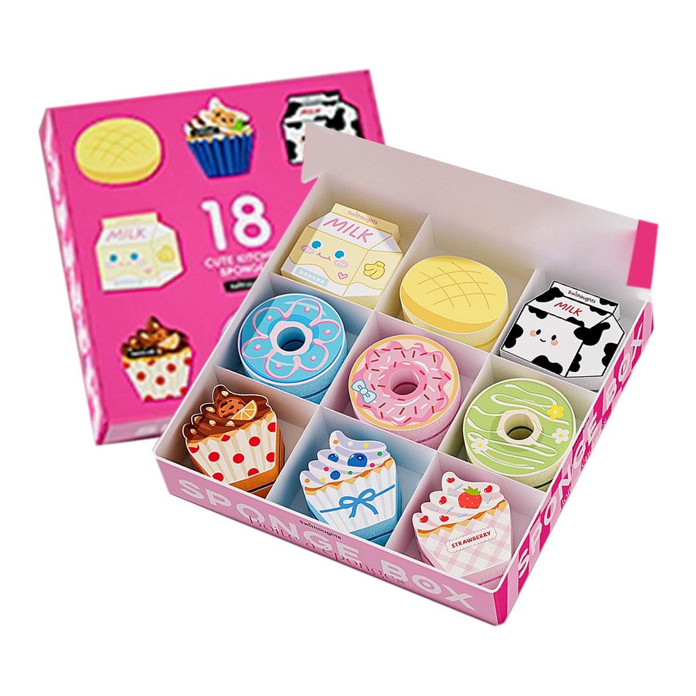 Mini  Donuts  Deco Creative Sponge Kitchen Accessories, 9 Shape Washing Dishes Sponge Cleaning Dish Remove Stains
