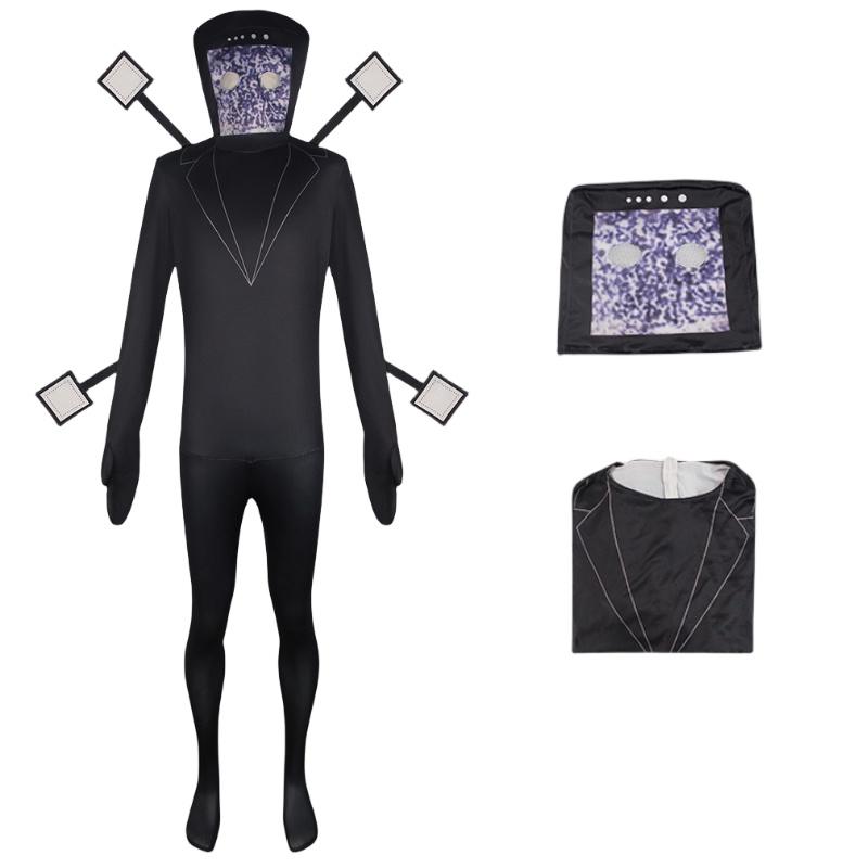 Tv Toilet Skibidi Man Cosplay Jumpsuit Tight Halloween Party Game Role Playing