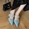 Fashion Fashion Bling Wide Strap Buckle Design Slippers Women Summer Sexy Pointed Toe Thin High Heel Slide Sandals Elegant Mules Heels