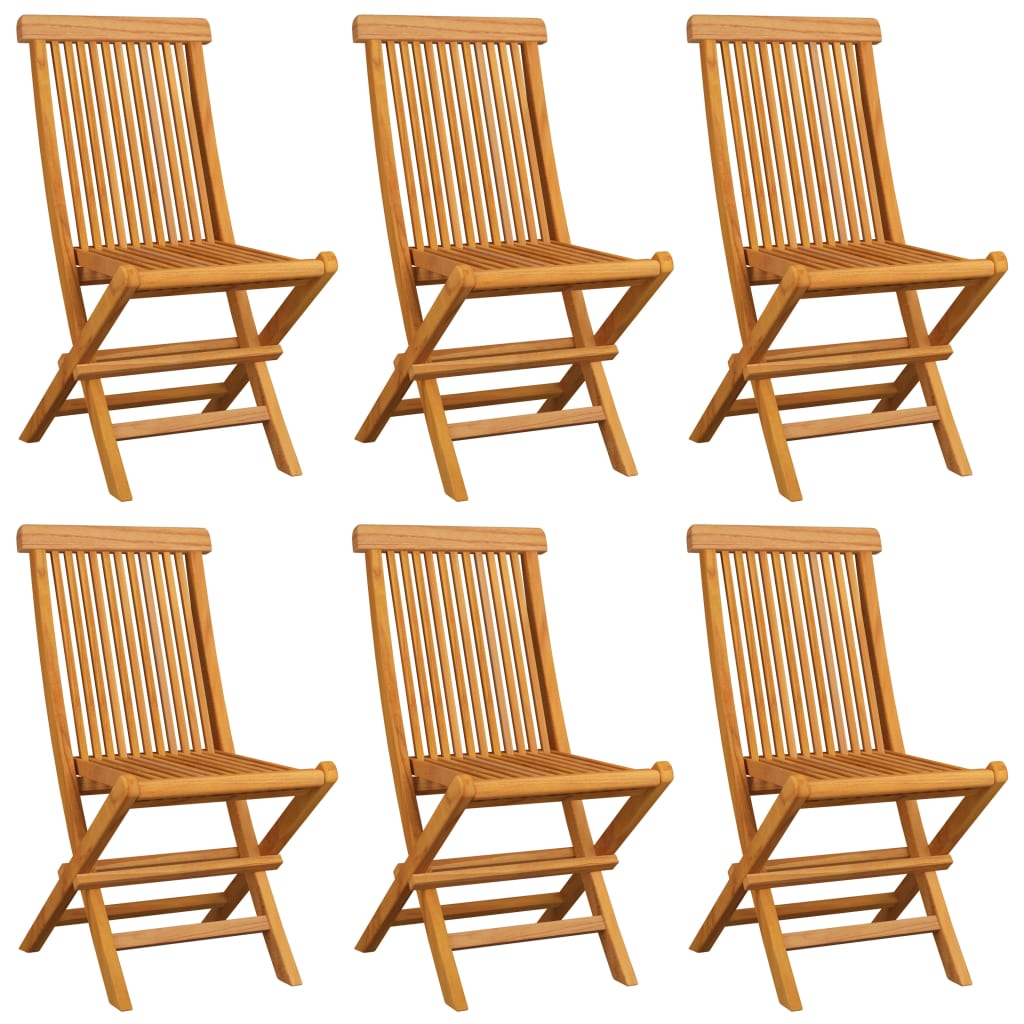 Garden Chairs with Beige Cushions 6 Pcs Solid Teak Wood