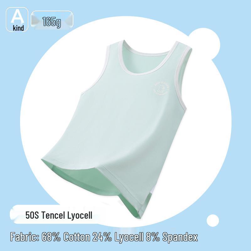 Lyocell Boys Sleeveless Tank Top - A-Grade Cotton, Summer Versatile, Medium & Large Sizes, Kids Thin-Style Hurdler Top 130 (115-125cm/50-60kg)