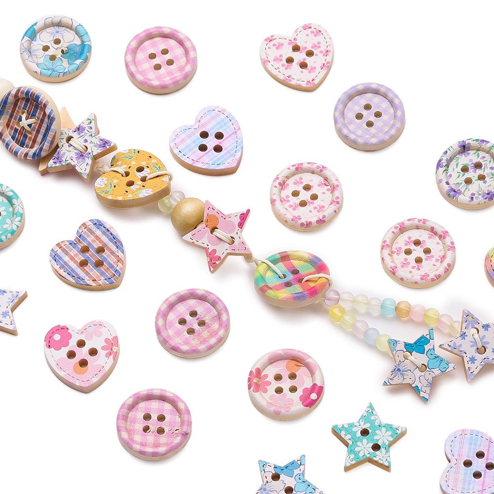 10Pcs Round Heart Pentagram Decorative Wood Buckle Handmade DIY Doll Costume Button