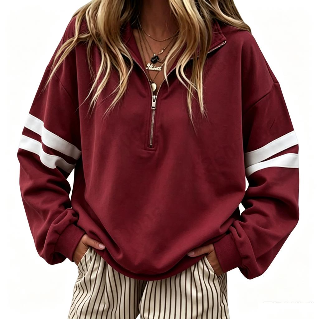 Women's Color Block Long Sleeve Zip Up Hoodie Casual Pullover