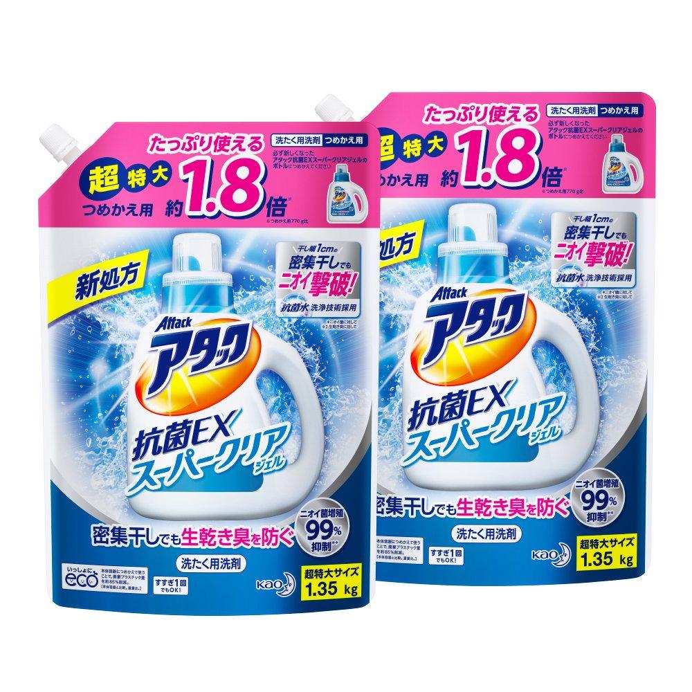 Bulk Attack Antibacterial EX Super Clear Gel Laundry Liquid x 2 Purchase Detergent, Refill, 1.35kg (1.8x Serving)