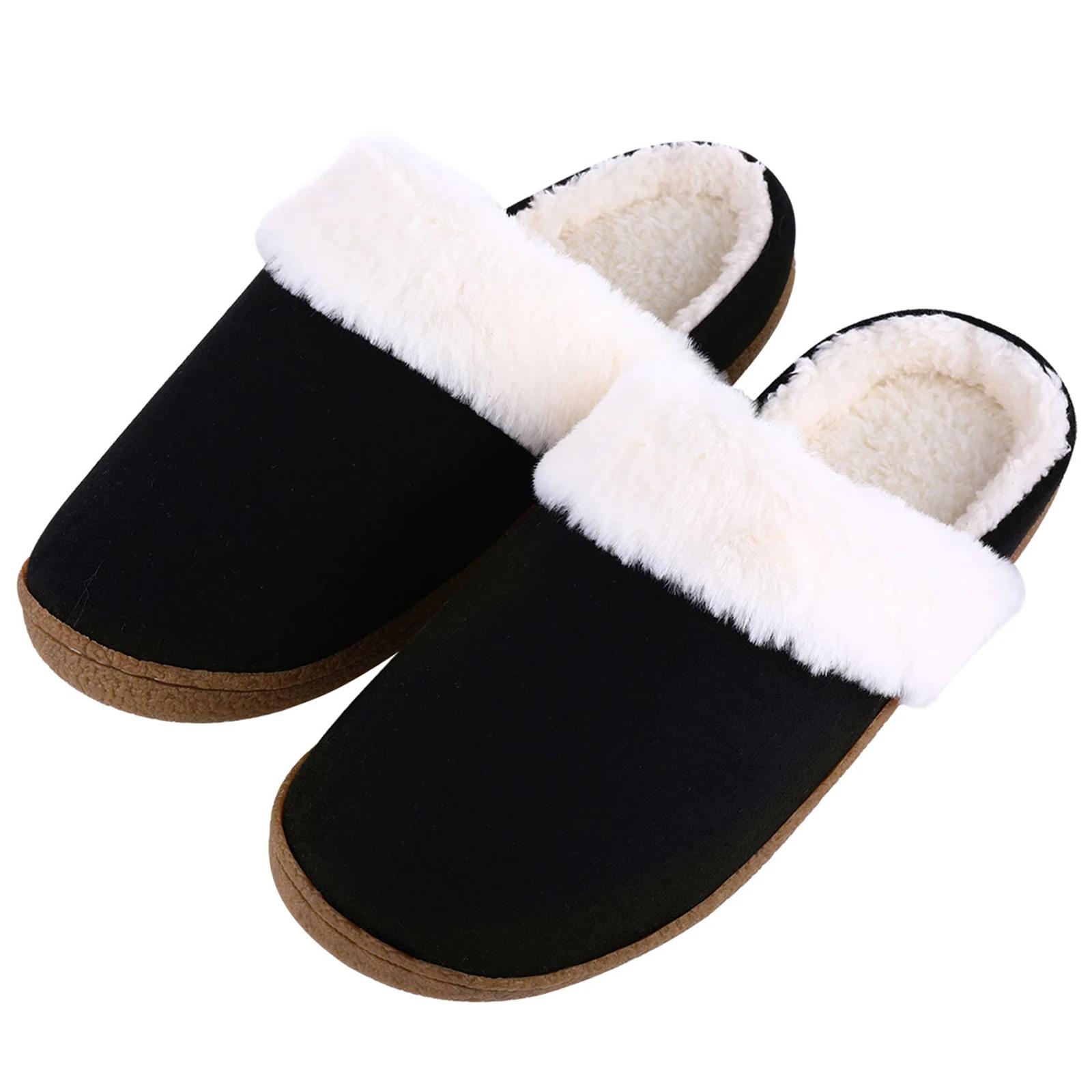 

Goosecret Winter Warm Plush Slippers For Women Indoor Non-slip Memory Foam Bedroom Slippers Casual Cozy Fuzzy Lined House Slieds 250 чёрный