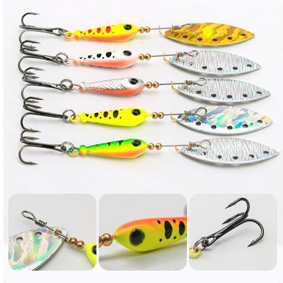 5Pcs 5.7CM/9G Fishing Lure with Spinner Blade Hook Long Casting Metal Rotating Sequin Spoon Spinnerbait Bass Pike Walleye Fishing Accessories