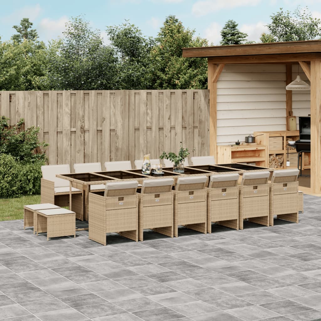 Vidaxl 17-Cz. Garden Furniture Set With Cushions, Beige, Poly Rattan