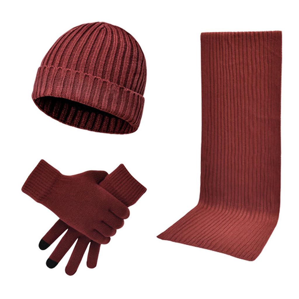 Unisex Knitted Scarf  Hat and Gloves Set Stretch Hat Scarf and Mitten Set