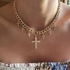 Cross Pendant Multilayer Necklace With Geometric Metal Chain For Womens Fashion Accessory