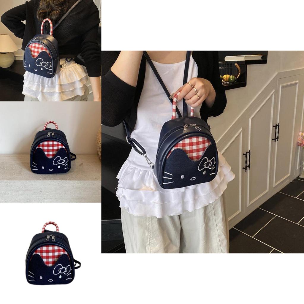 Minimalist Cat Pattern Pu Backpack With Adjustable Straps For Daily Use