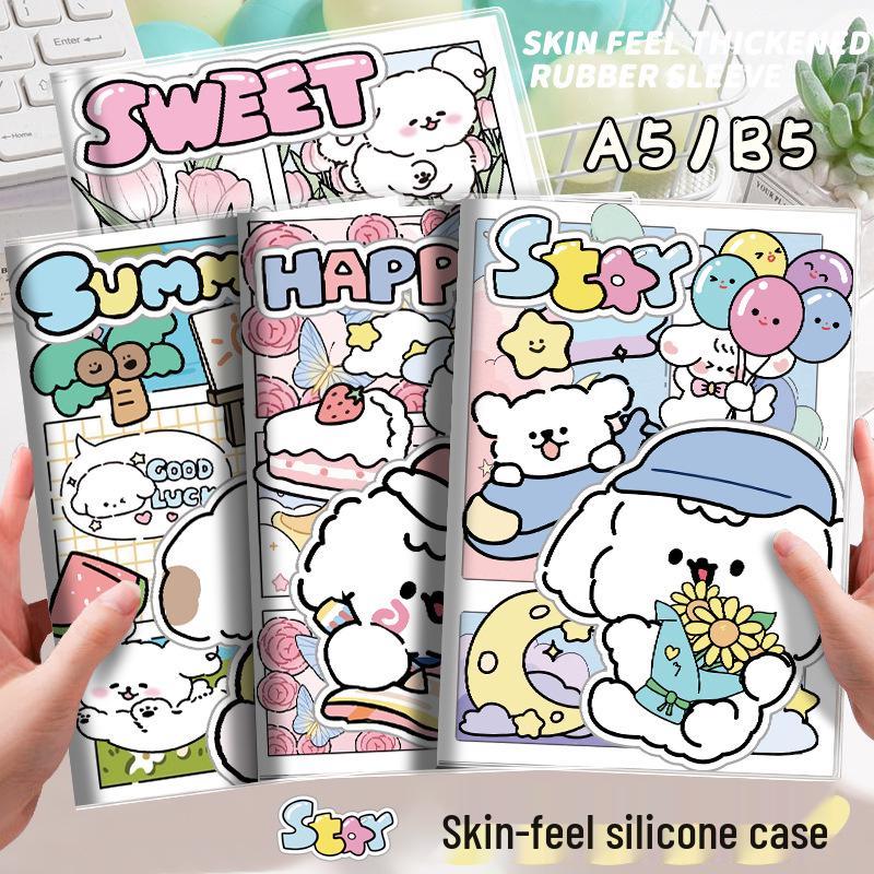 Happy Dog Cartoon Waterproof Notebook - Thick Cover, Soft Diary for Students