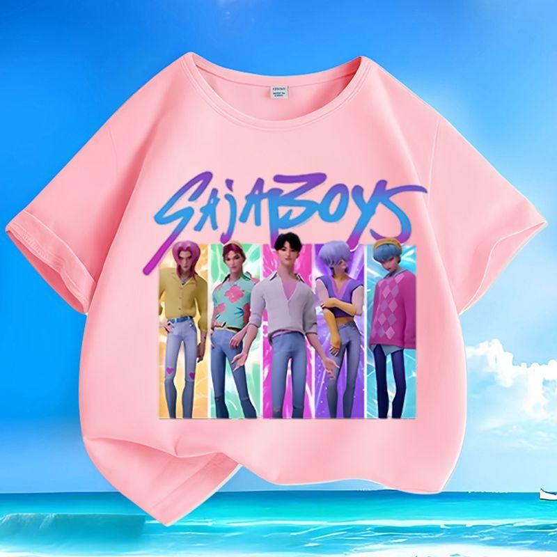 Boys' and Girls' Fashionable Vampire Hunting Girl Group Boys' Group Shirt, Summer Children's Casual Pure Cotton T-shirt