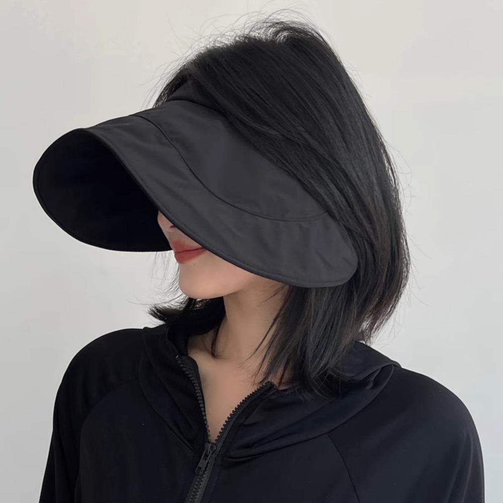 Breathable Big Brim Empty Top Hat Anti UV Foldable Sunscreen Cap Sport Visors Women