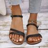 Women's Round Headed Retro Hollowed Out Casual One Button Open Toed Women's Sandals