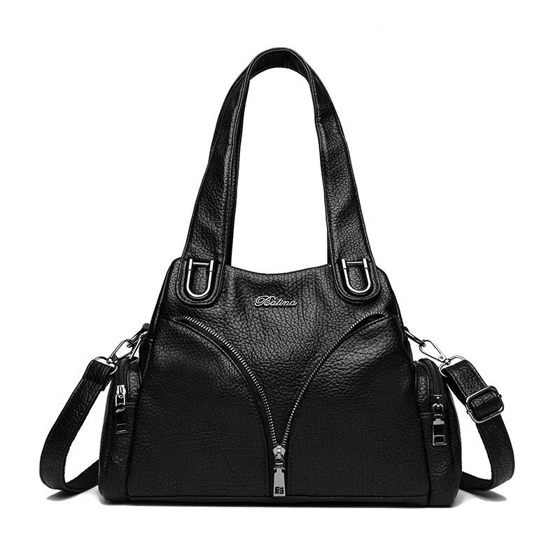 

This Retro Soft Leather Bag Is A Popular, Simple and Casual Single-shoulder Handbag for Women чорний