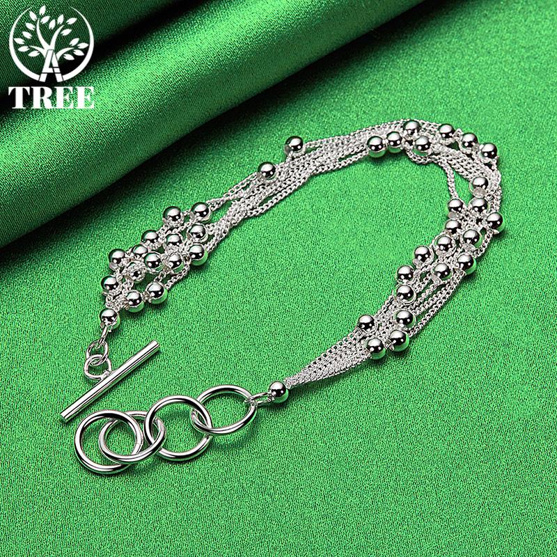 Korean 925 Sterling Silver Multi-Bead Bracelet With OT Clasp Fashion Versatile Jewelry Accessories For Women Birthday Party Gift