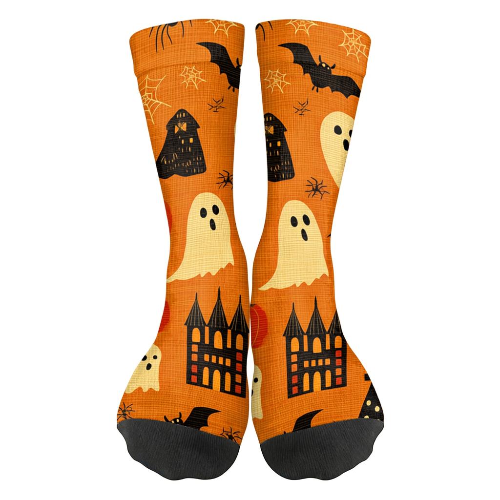Unisex Breathable Mid-Calf Socks Halloween Print Comfortable Stretchy Crew Socks Suitable for Everyday Wear and Seasonal Use