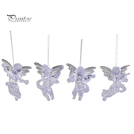 Christmas Angel Ornaments 4Pcs Winged Hanging Ornaments, Clear Figurines, Indoor Holiday Accents Tree Decor, Seasonal Home Party Supplies Transparent