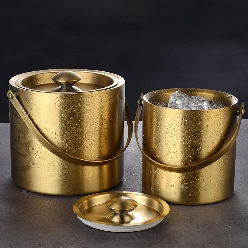 304 2L Stainless Steel Ice Bucket Portable Double Wall Insulated With Lid Hotel Wine Champagne Whiskey Beverage Beer Tools