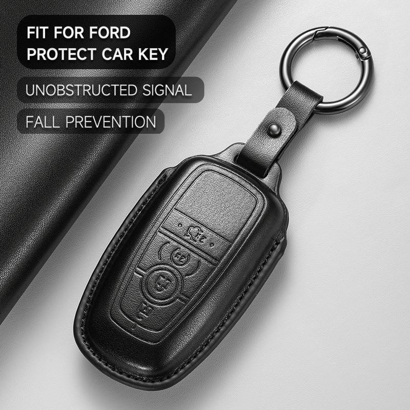 Leather Car Key Cover Case Protection Shell Keychain For Ford Fiesta Focus Fusion Mustang F-150 Mondeo Ecosport Kuga Edge Escape