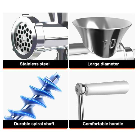 Meat Grinder Stainless Steel Blade Manual Mincer 3-in-1 Sausage Maker Low