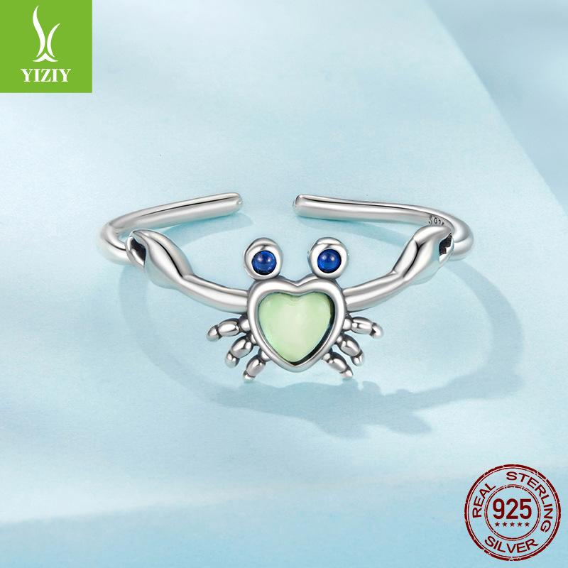 Grenzüberschreitender Ins Wind Ozean Schmuck Damen S925 Sterlingsilber Niedlicher Kleiner Krebs Offener Ring Direktverkauf