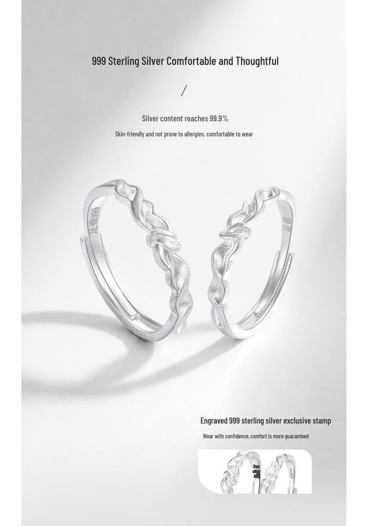 Jie Ai 999 Sterling Silver Custom Engraved Couple Rings for Men and Women - Unique Engagement or Birthday Gift