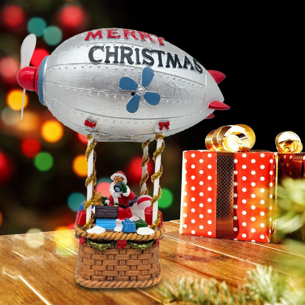 Christmas Ornament Small Decor Winter Holiday Santa Figurine Hot Air Balloon with Lights