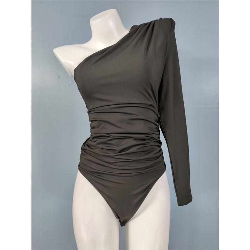 

Женская одежда для внешней торговли Футболка Летняя мода Элегантная подвеска На одно плечо Длинные рукава Облегающий комбинезон Одежда с позиционированием против вытягивания Black S/8