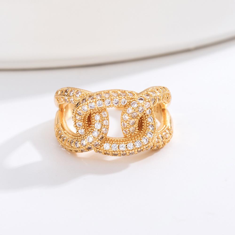 European and American Plated Real Gold Full Diamond Twist Opening Ring Design Cold Wind Fashion Personalized Index Finger Ring