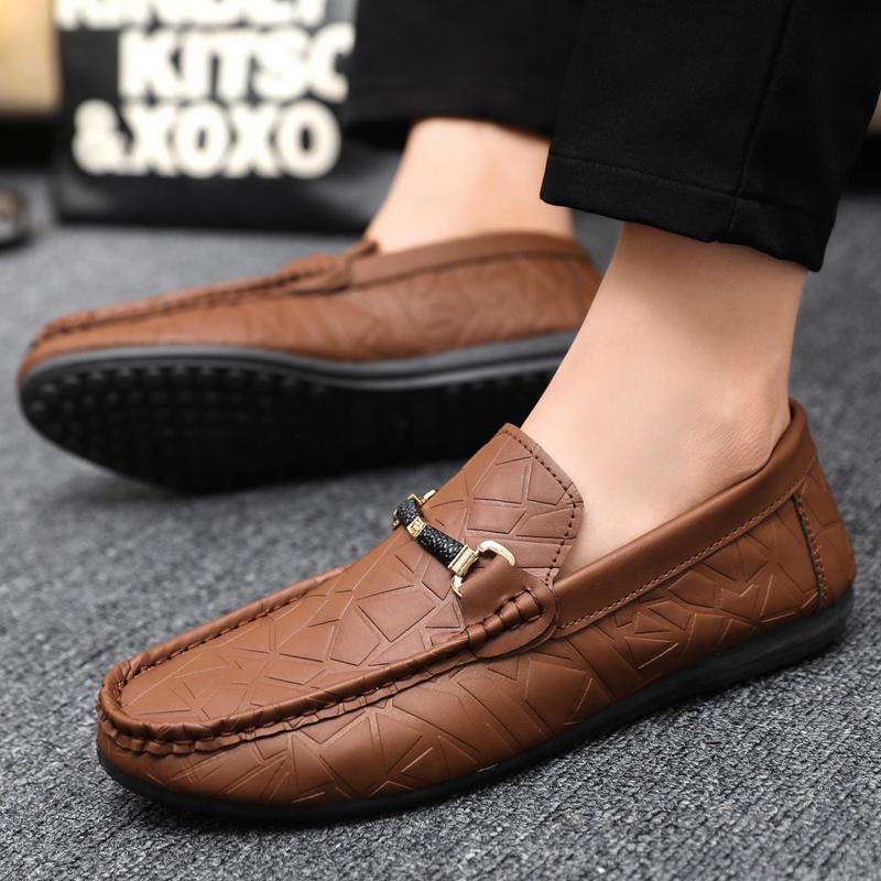 Fashion Mens Leather Shoes Round Toe Flat Black Male Casual Shoe Legitimate Designer in Promotion New Footwear Offer Social Trend