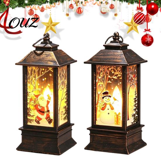 Festive Home Decor Christmas Snow Lantern, Water Glittering Vintage Elk/Santa/Snowman Battery Tabletop Ornament Operated Lighted Table Lamp