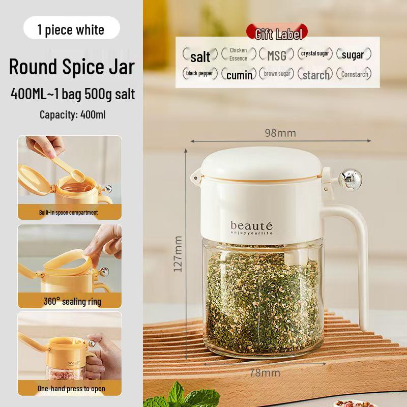 Custom Moisture-Proof Glass Seasoning Jar with Spoon