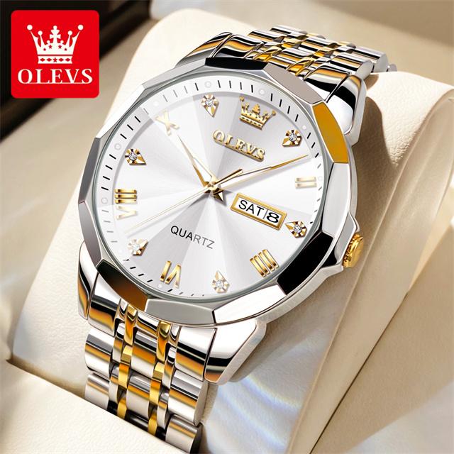 OLEVS 9931 Quartz Watch for Men Solid Stainless Steel Strap Rhombus Design Fashion Business Wristwatch Men's Waterproof Watches