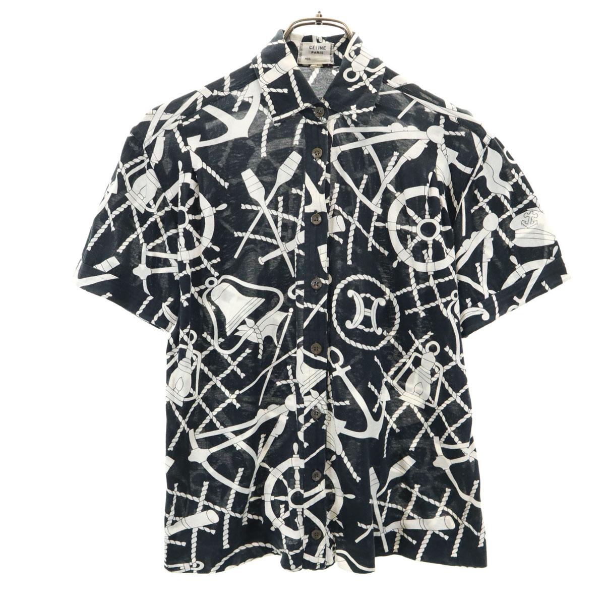 

CELINE 90-е годы Сделано в Италии Старая хлопковая рубашка с коротким рукавом с морским узором JCC Женская Б/У