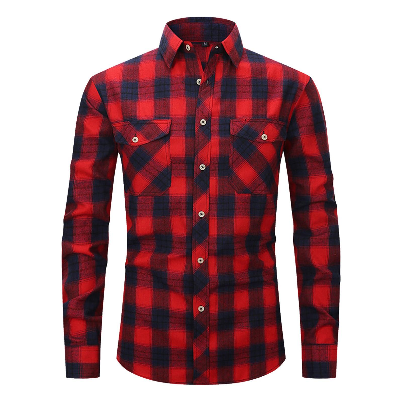 

Рубашка в клетку с начесом Мужская фланелевая рубашка с длинными рукавами и двойными карманами XL зелёный