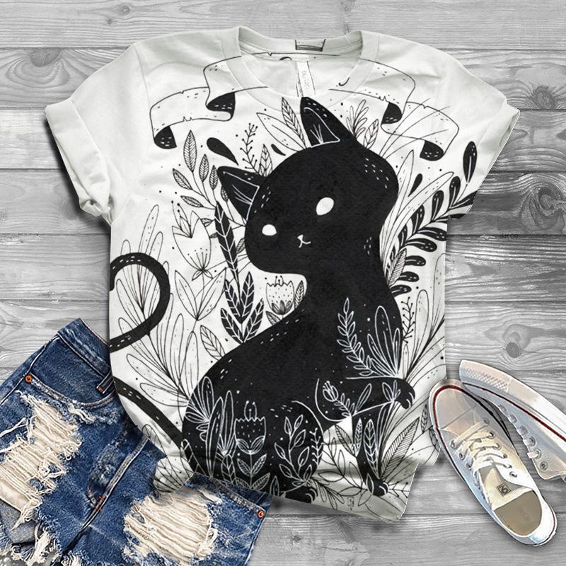 New Women s 3D Round Neck Casual Loose T-shirt S