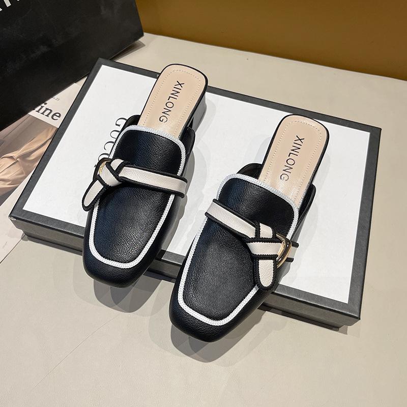 Baotou half slippers women's new summer middle heel women's shoes fashion thick heel Internet celebrity Muller cool slippers