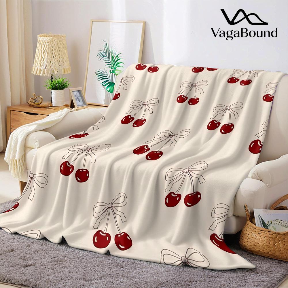 Pandara Jewelry Unisex Cherry Bow Flannel Blanket Warm Soft Halloween Christmas Couch Warm Cozy Decorative Decor Gift For All Season