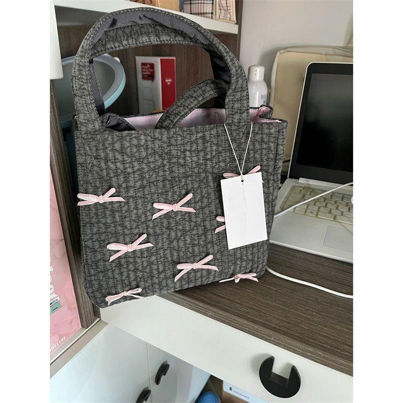 Fashion Korean Style Hot Selling Ballet Sweet Bow Cute Washed Cotton Leisure Versatile Storage Bag Commuter Trend Shoulder Bags