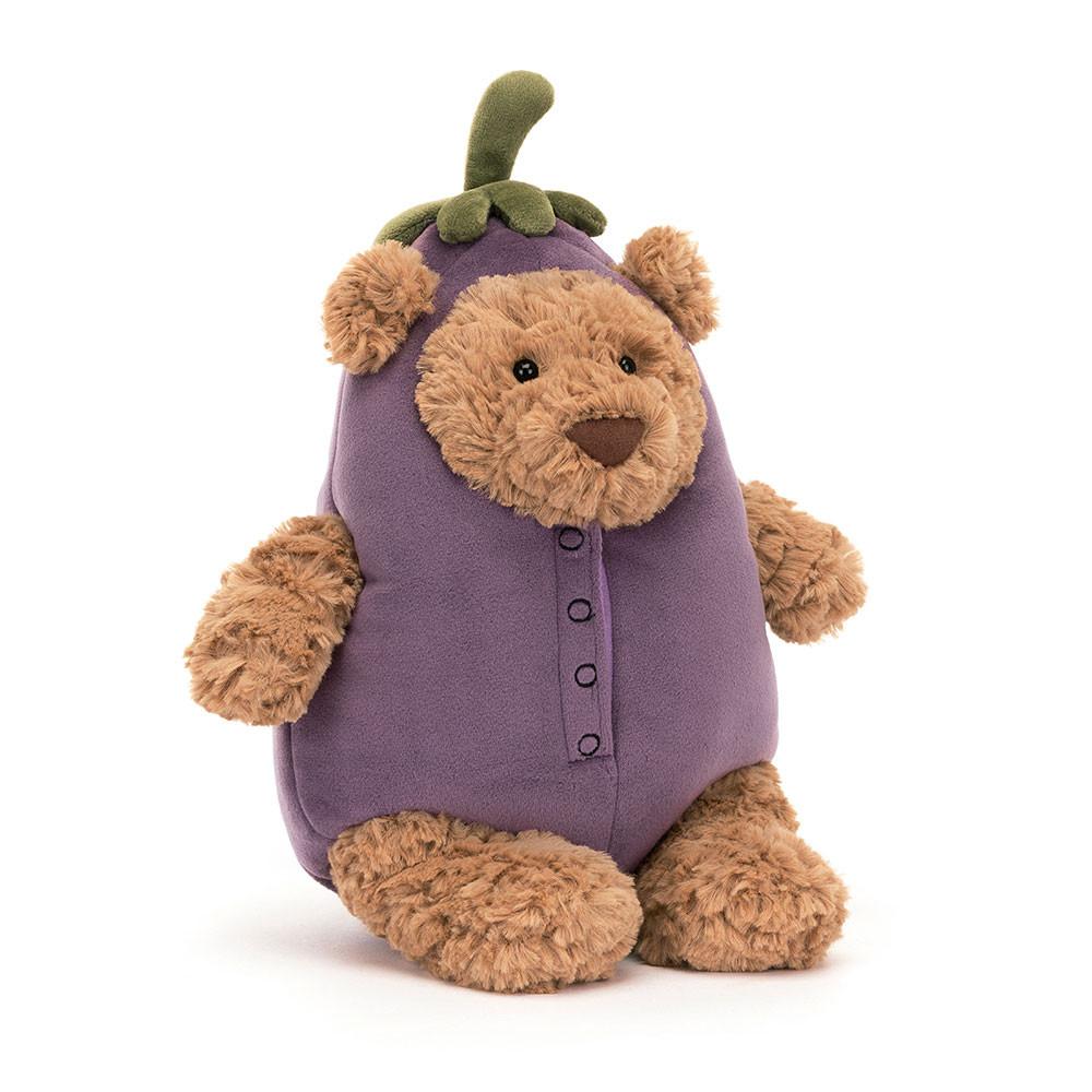 Jellycat Bartholomew Bear Aubergine Eggplant Bear Creative Purple Doll Plush Figure Sitting 25cm Height