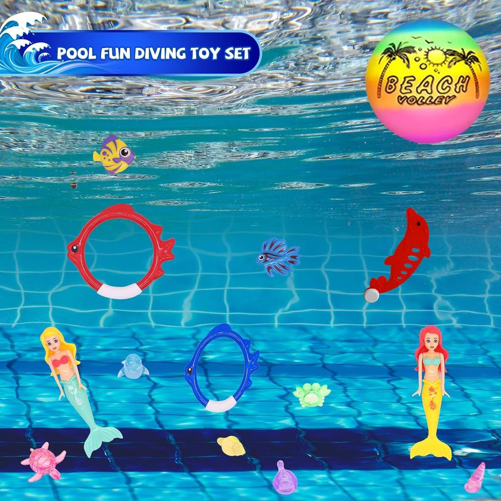 18 Pcs Diving Pool Toys for Kids Ages 3-12 Set with Storage Bag,Pool Games Summer Swim Water Sinking Mermaid Toys