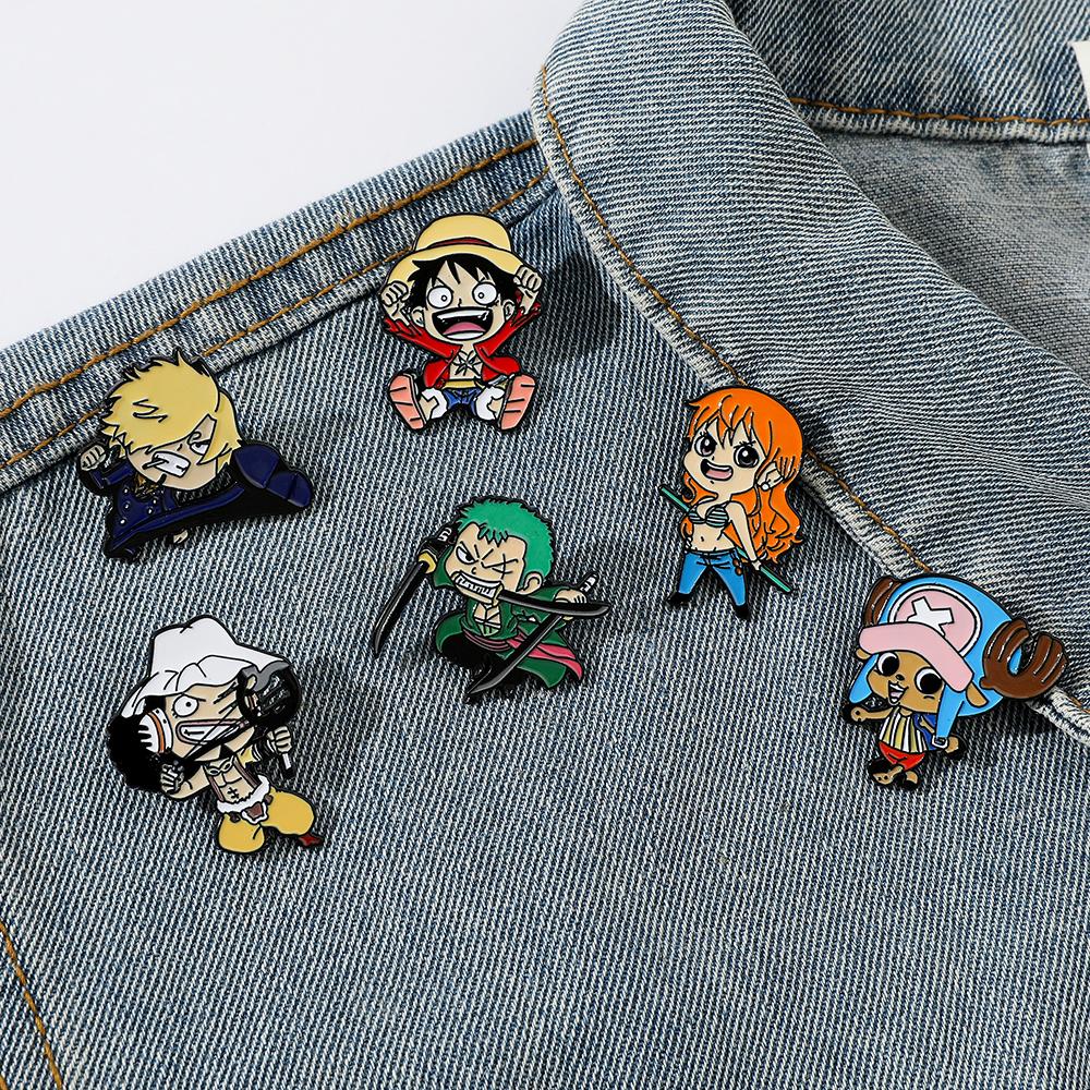 6 Pcs Fashion Cartoon Anime Brooch Funny Monkey D. Luffy Enamel Pin Metal Badge Jewelry Clothing Backpack Accessories Gift
