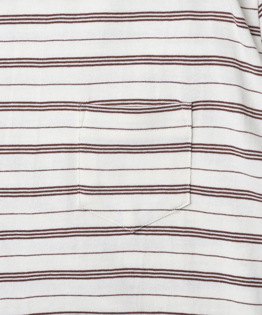 TTUDEMENT 50S Embroidered Striped Semi Over Fit T-Shirt_Brown