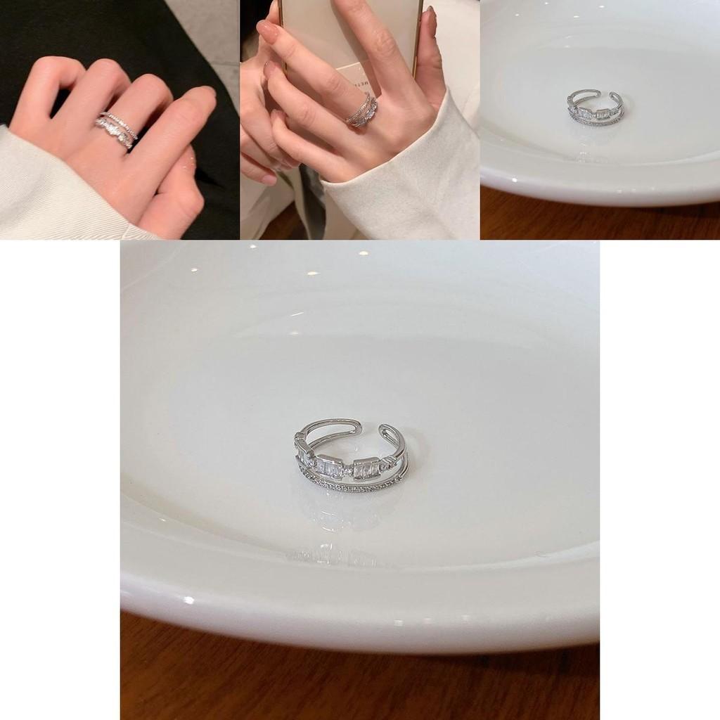 Elegant Double Layer Hollow Zircon Open Ring For Women With Adjustable Size And Unique Design