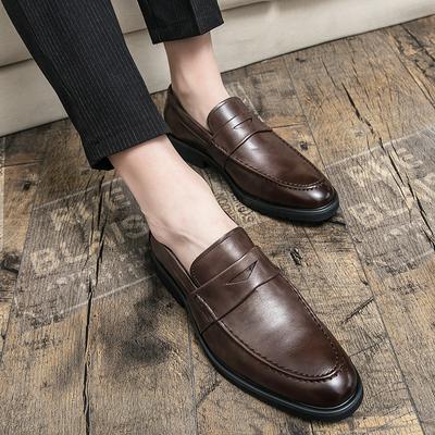 Men’s Penny Loafers Dress Formal Business Casual Brown Shoes Black Tuxedo Wedding Shoes Plus Size