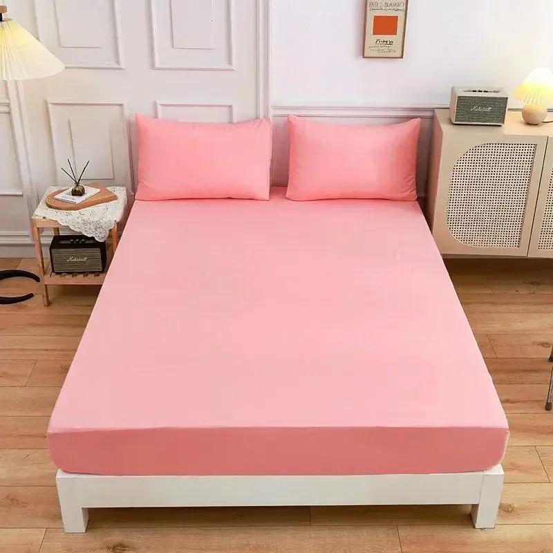 Solid Color Soft Polyester Fitted Sheet Elastic Mattress Cover Single Double Bed Set  120/150/160/180/200/220cm/Bed Fitted Sheet