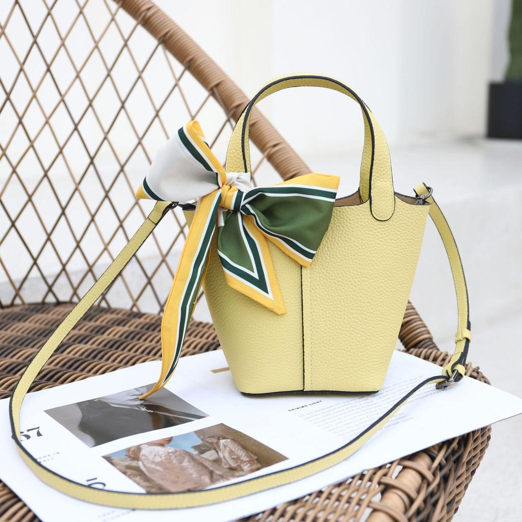 2025 Summer Fashion Genuine Leather Women's Basket Handbag - Versatile Crossbody Bucket Bag