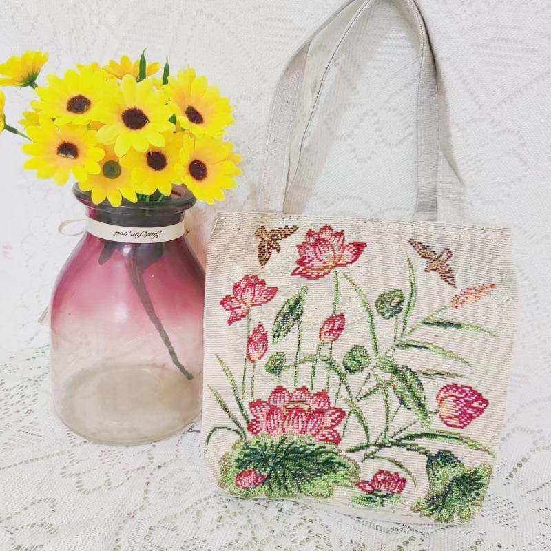 Small canvas bag double-sided embroidered tote bag elephant tote bag large capacity women's bag tote bag